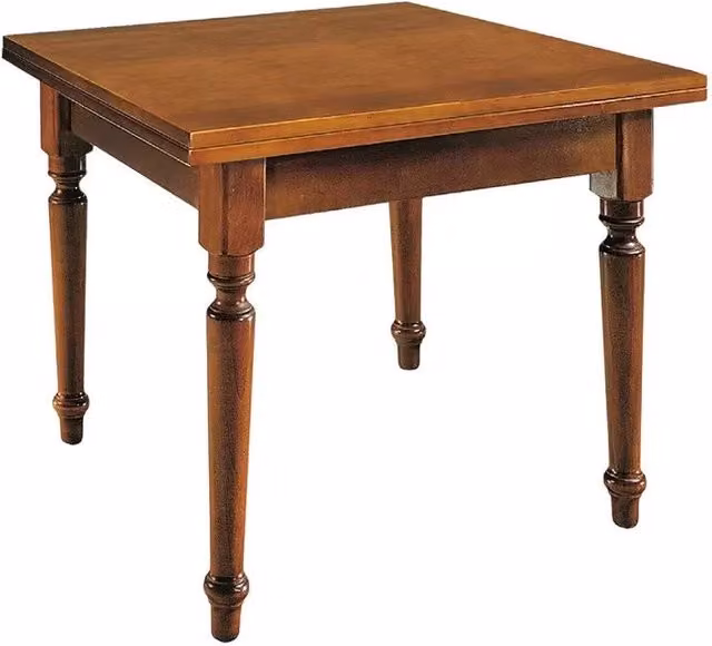 Tavolo da pranzo quadrato in legno di pino marrone con gambe tornite e piano allungabile a libro Mobili 2G L/P: 80 x 80 cm – 4