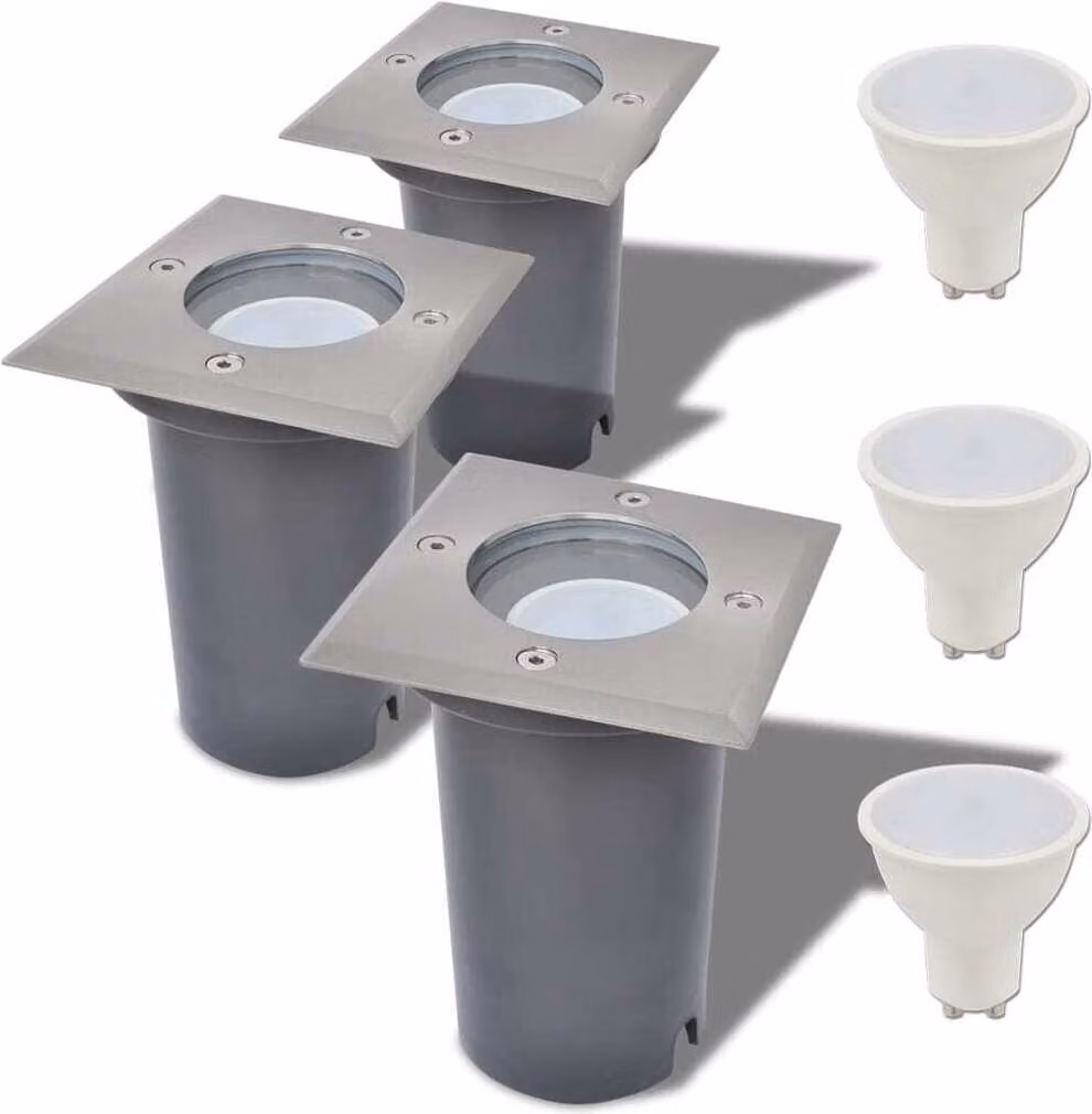 The Living Store Faretti da incasso a pavimento a LED 3 pz. Quadrato per esterni