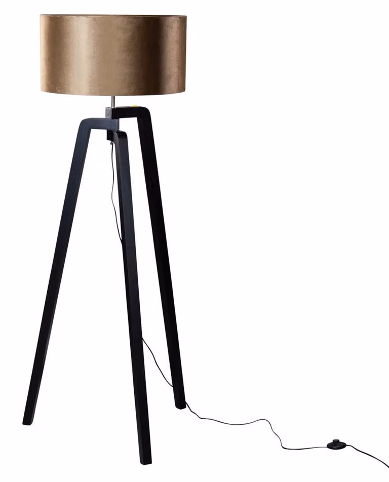 Lampada da terra nera con paralume in velluto color bronzo, 50 cm, Puros