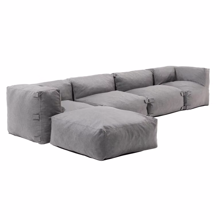 Divano ad angolo modulabile 2 poltrone 2 angoli e 1 pouf grigio - Oviala Mixi