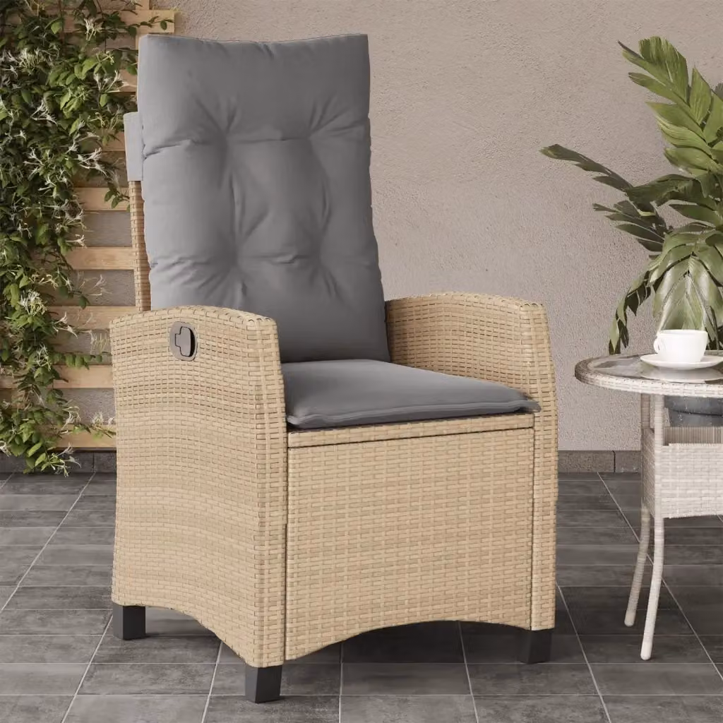 Sedia Reclinabile da Giardino in Polyrattan e Metallo con Cuscini Beige e Grigio – 2