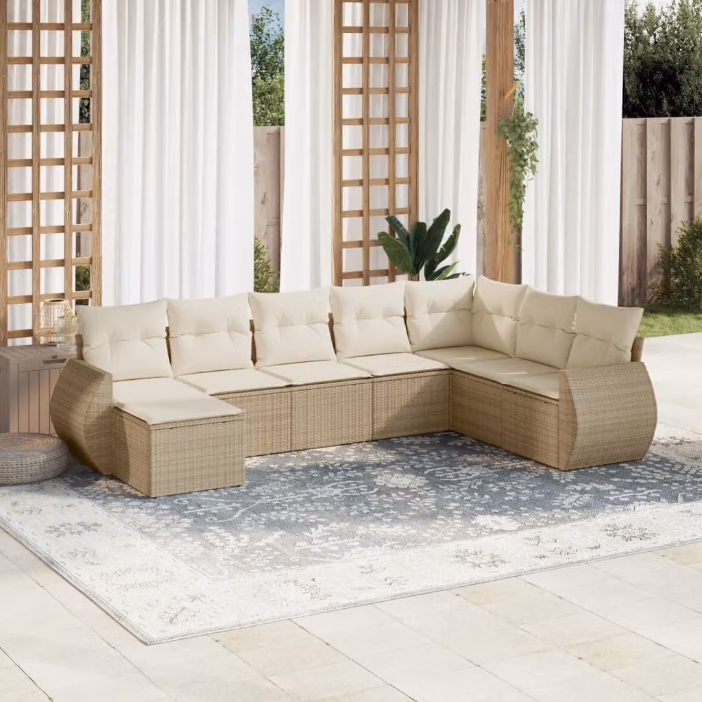 vidaXL Set Divano da Giardino a L 8 pz con Cuscini Beige e Ottoman in Polyrattan e Metallo – 1