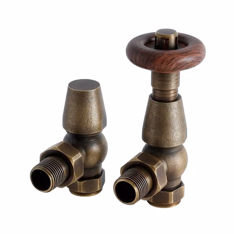 Valvole Termostatiche a Squadra Bronzo Anticato - Per radiatori Ø15mm - Stile Classico