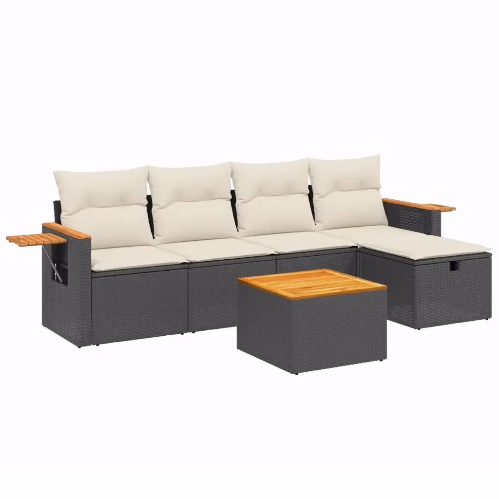 vidaXL Set Divano da Giardino a L con 6 Pezzi, Polyrattan e Struttura in Acciaio Verniciato a Polvere, Nero e Bianco con Cuscini Inclusi – 2