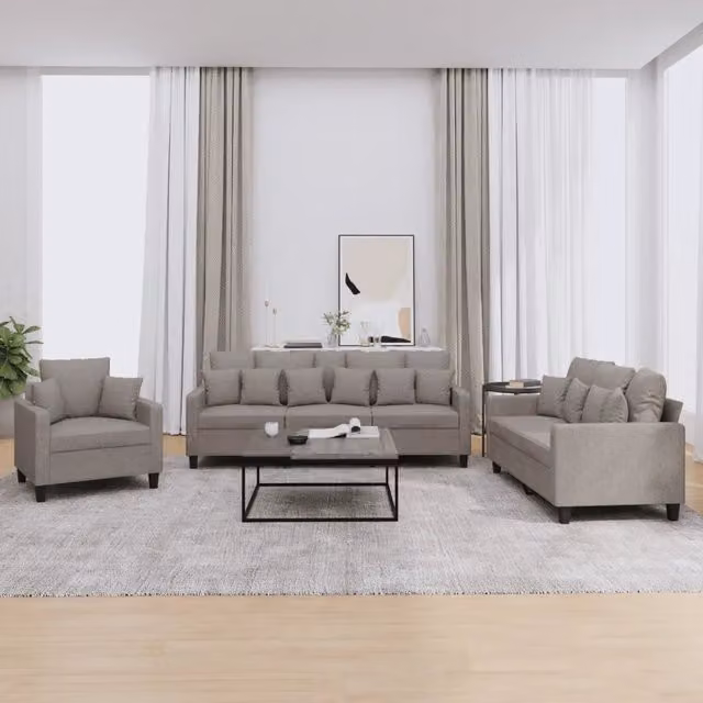 Set di divani da soggiorno vidaXL composto da un divano a 3 posti e un divano a 2 posti in tessuto beige e grigio con cuscini inclusi