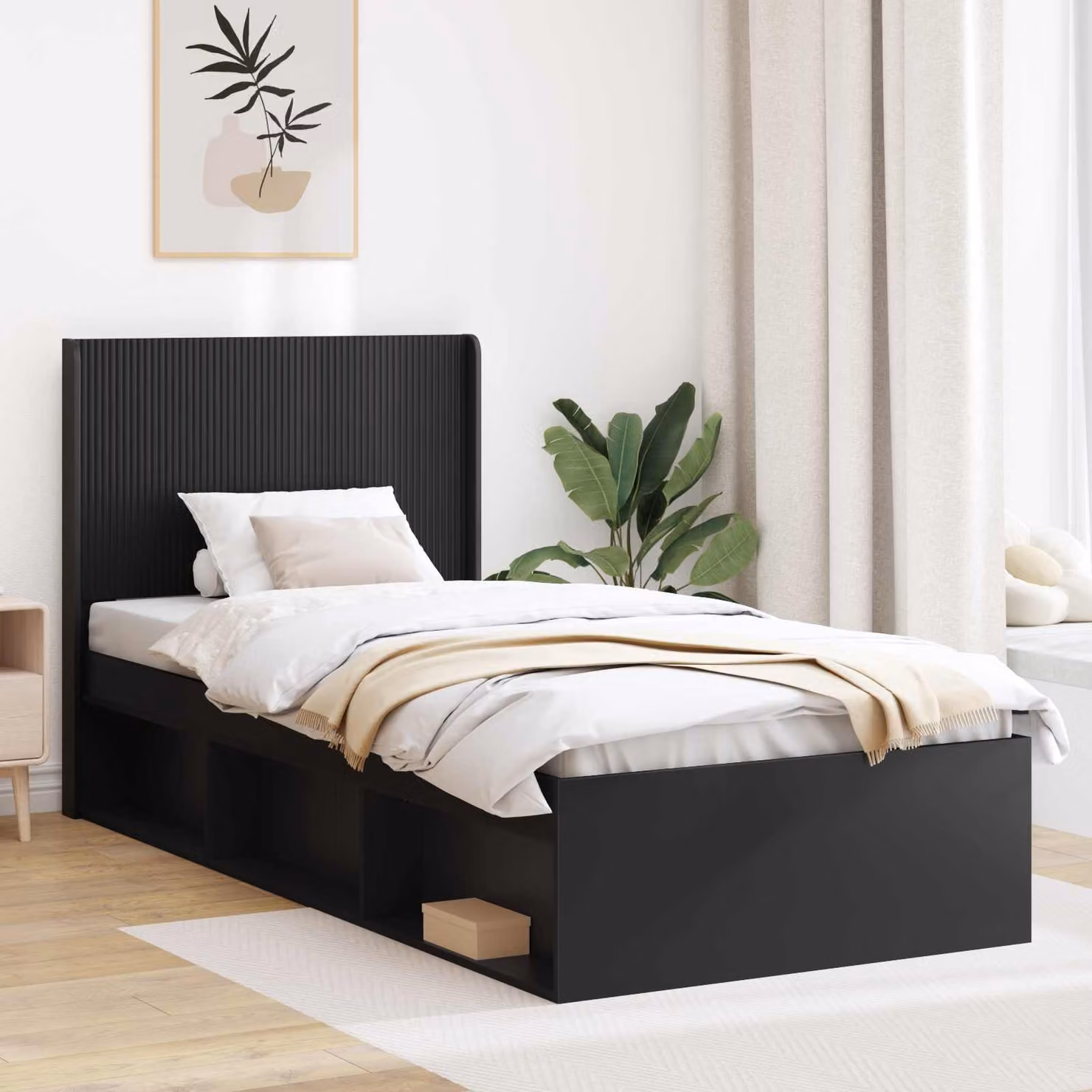 Testiera per letto vidaXL in legno ingegnerizzato nero con design minimalista