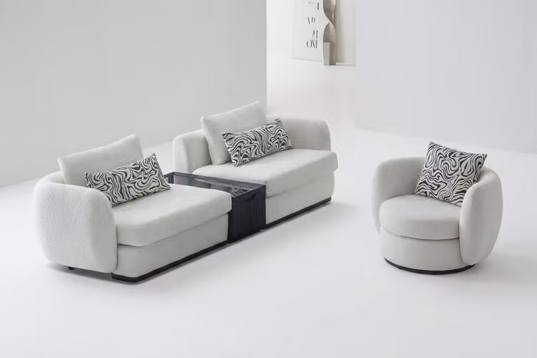 Set di divano e poltrone moderno, bianco e nero, elegante, comprensivo di divano, poltrone e tavolino