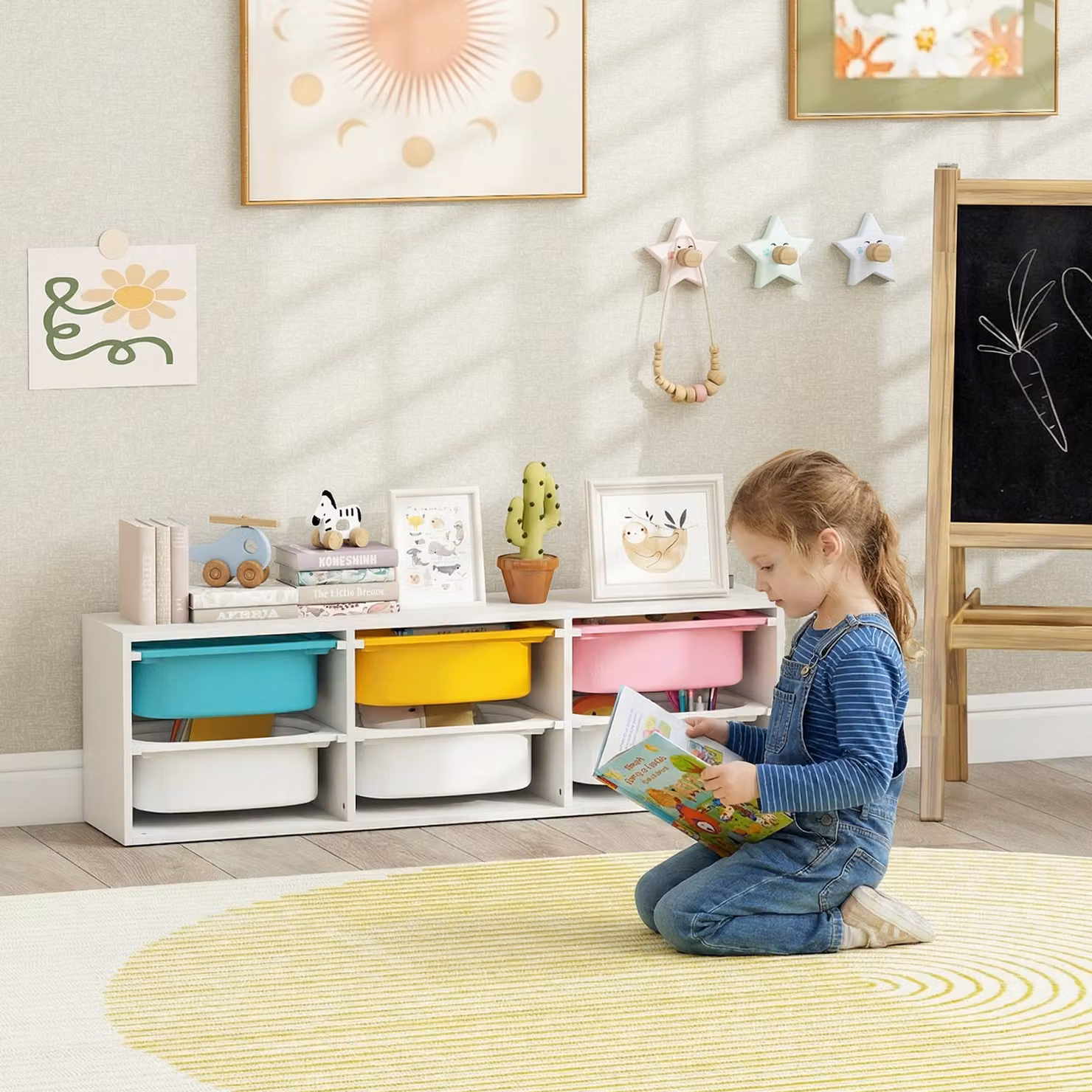 Scaffale Portagiochi AIYAPLAY per Bambini in Legno con 6 Contenitori Rimovibili in Plastica Multicolore – 2