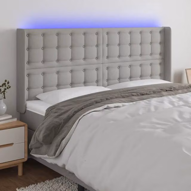 Testiera con LED e porta USB vidaXL in tessuto grigio, L: 203 cm, P: 16 cm, H: 118/128 cm – 1