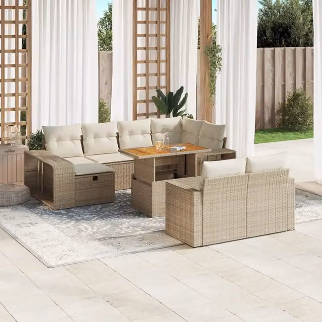 Set Divani da Giardino 11 pz con Cuscini Beige in Polyrattan 3276514