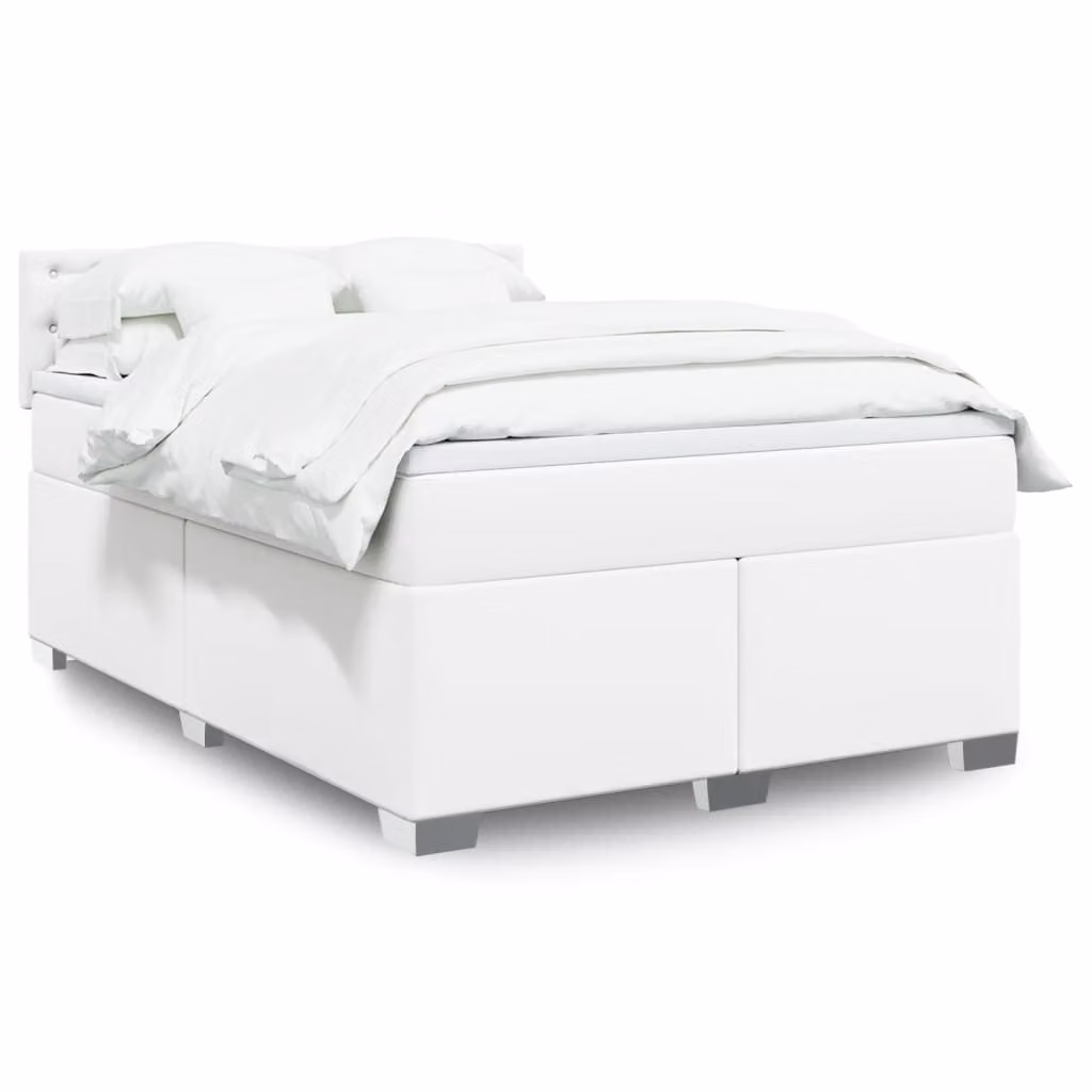 vidaXL Giroletto a Molle Ibrido con Materasso Bianco in Similpelle e Tessuto L/P/H: 140 x 190 cm