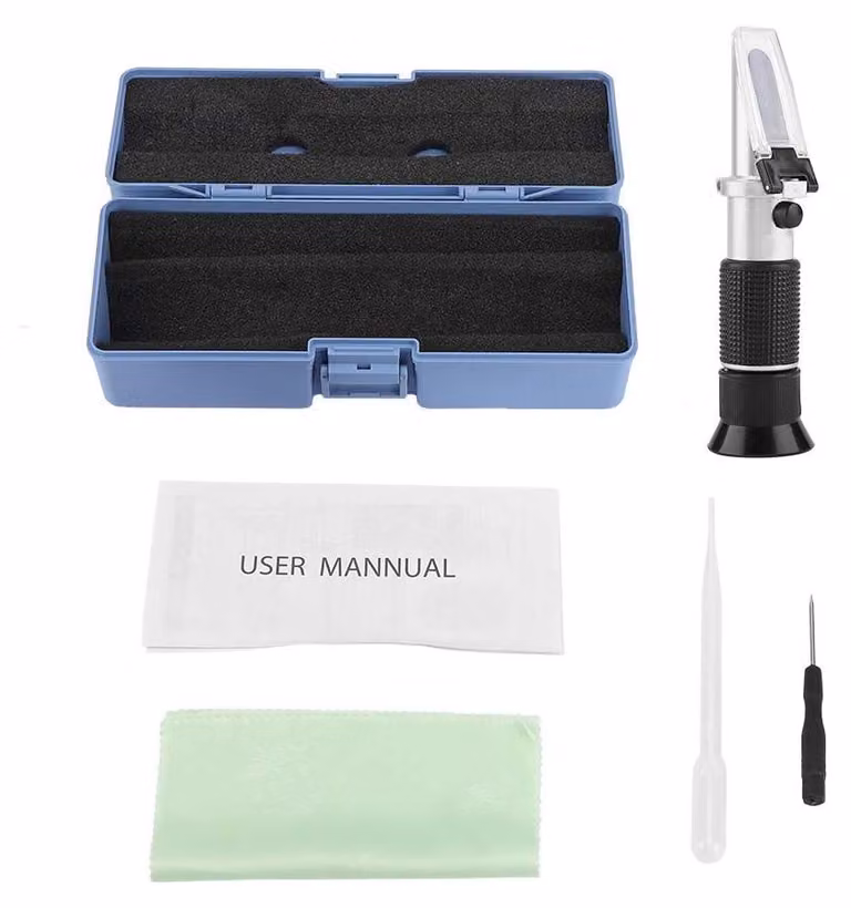 Rifrattometro manuale, range: 0-25 % Vol, 0-40 % Brix, 0-22 Baumé, alluminio