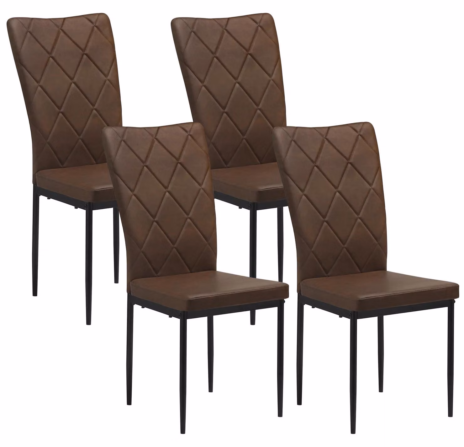 Sedie da pranzo - Sedie da cucina con schienale alto - Set da 4 - Imbottite - Gambe in metallo - Non girevoli - Pelle marrone scuro