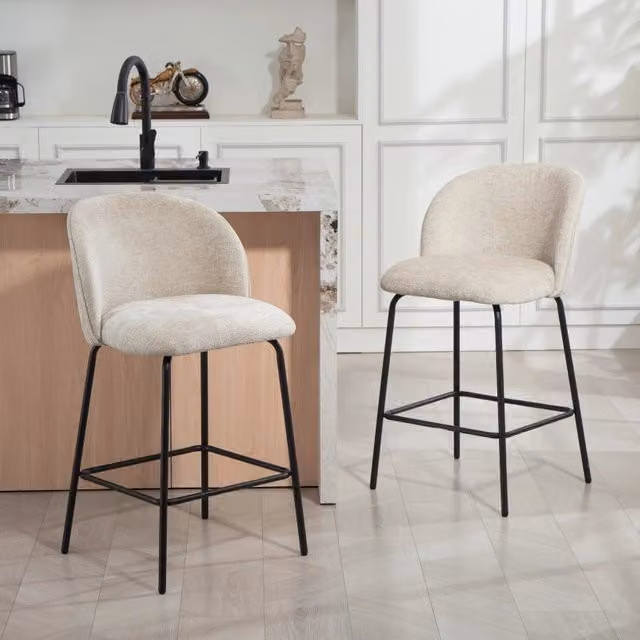 Set da 2 sgabelli alti REDOM beige con poggiapiedi in tessuto e struttura in metallo, Altezza: 68 cm