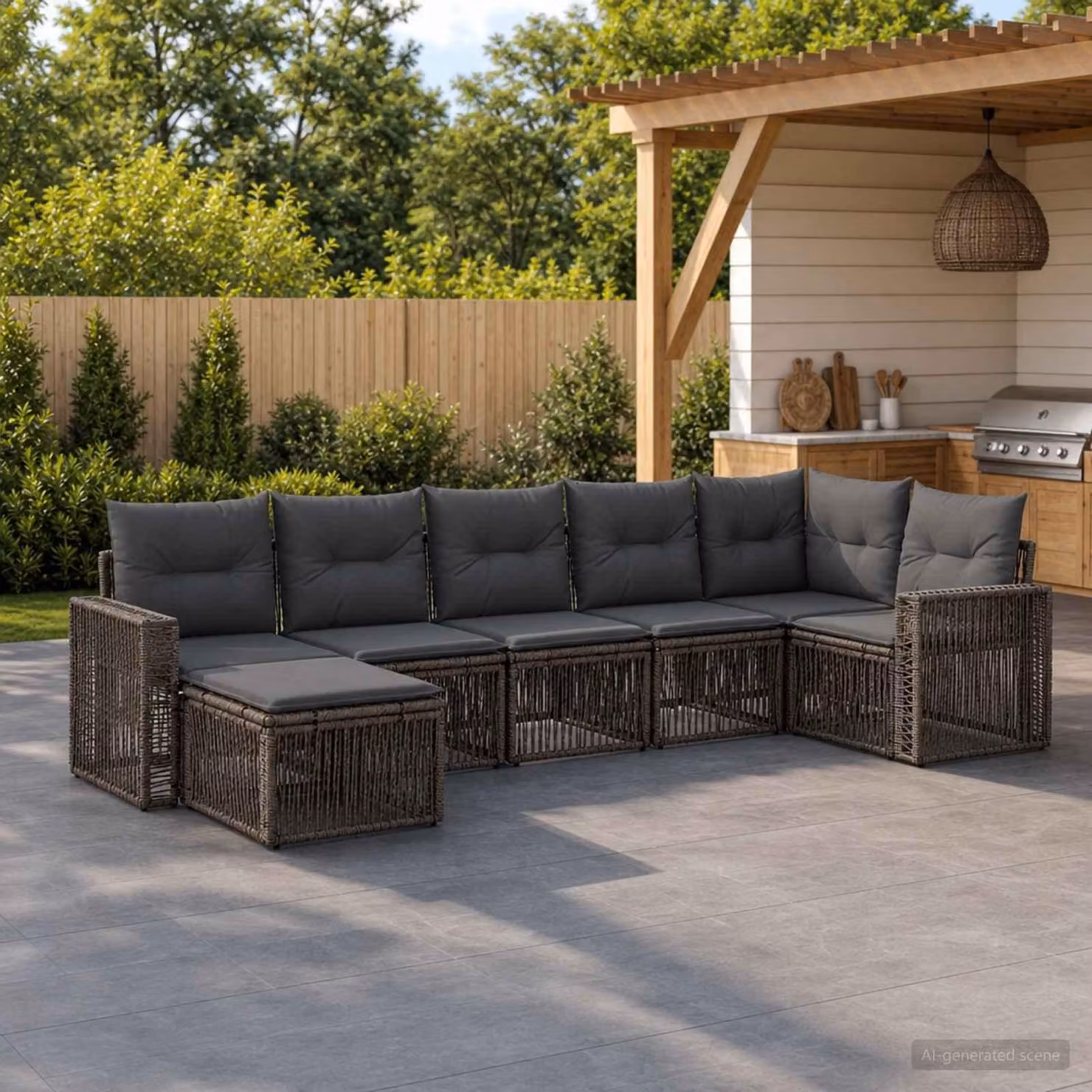 Maison Exclusive - Set da giardino composto da 7 pezzi. Divano e poltrone in rattan sintetico, colore grigio e grigio scuro