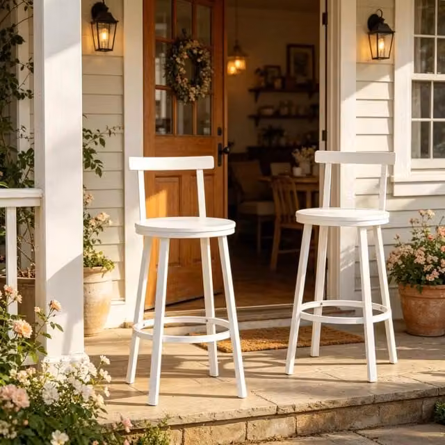 Set di 2 sgabelli da bar con schienale curvo, struttura in metallo e seduta in MDF, altezza 89 cm, capacità 150 kg