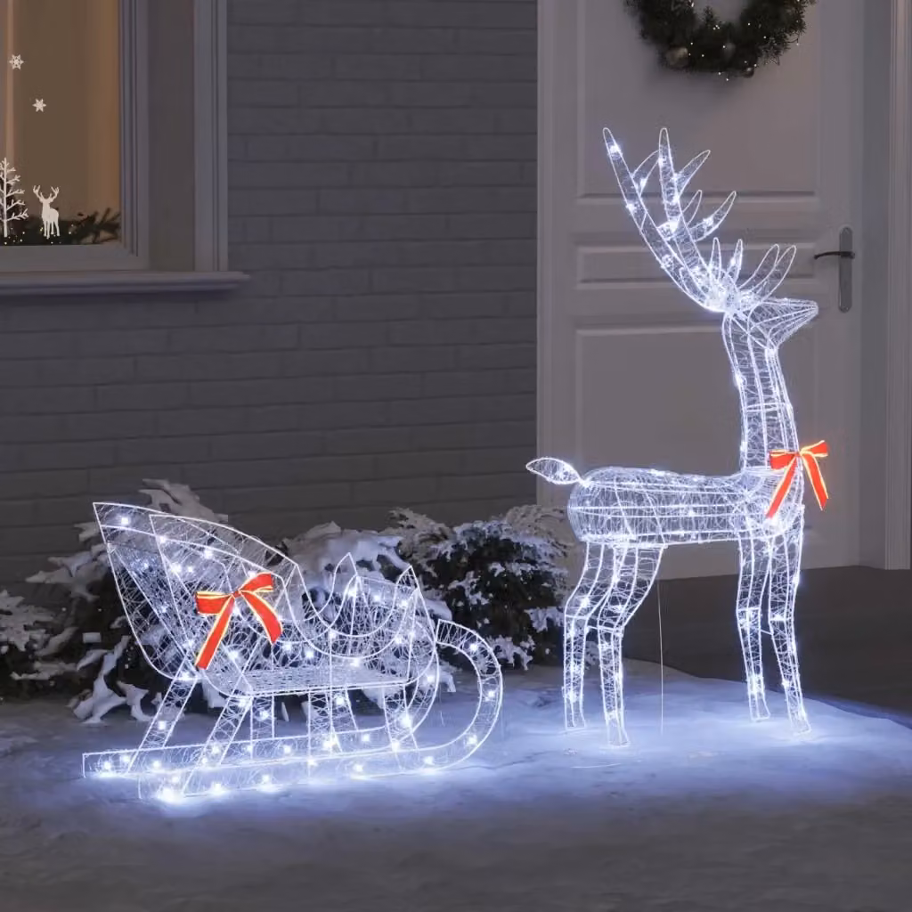 Slitta trainata da renna Bianco freddo con luci LED USB L/P/H: 70 x 26 x 130 cm CFW1619198 – 2
