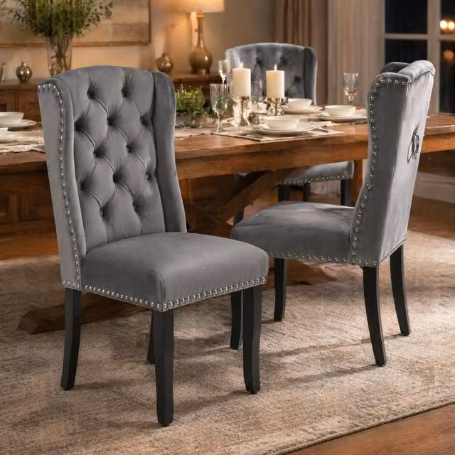 Set di 2 sedie da pranzo 61 x 45 x 100 cm in velluto grigio, gambe in rovere