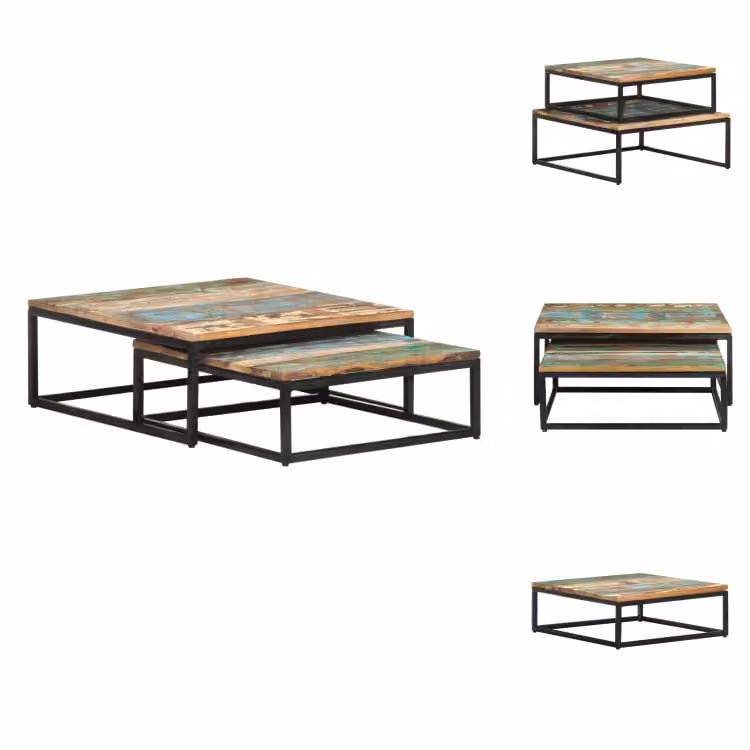 vidaXL Set tavoli 2 pz. Legno massiccio riciclato - Tavolini