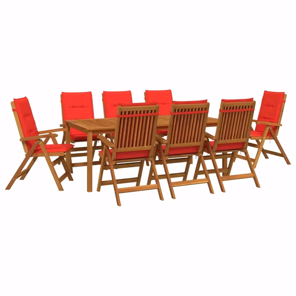 Set da pranzo da giardino vidaXL in legno di acacia con 9 pezzi, colore marrone e rosso – 2
