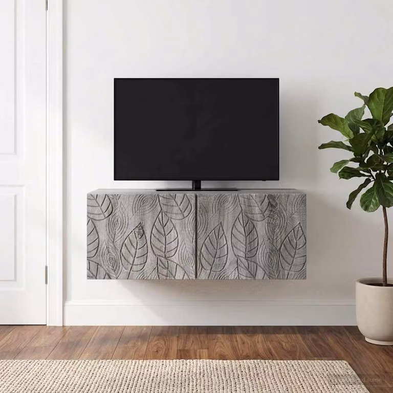 vidaXL Mobile Porta TV da Muro in Legno e MDF Grigio L: 98 cm, P: 41 cm, H: 30 cm