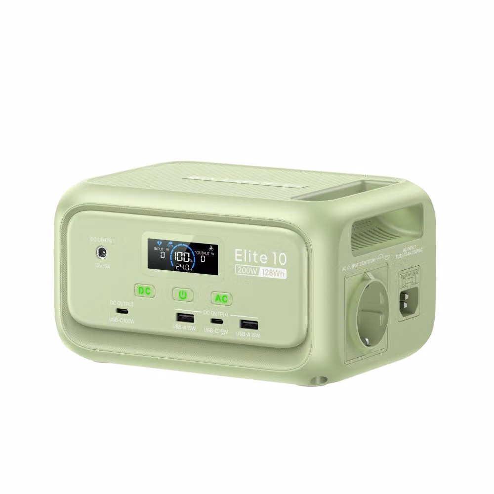 BLUETTI Elite 10 mini-centrale elettrica, portatile, batteria da 128 Wh con presa di corrente da 200 W, UPS, generatore solare a ricarica rapida per campeggio e viaggi -Verde