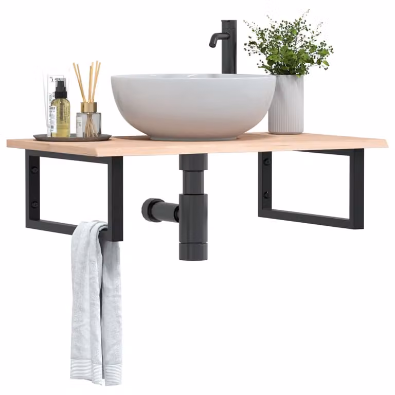 vidaXL Ripiano a Parete per Lavabo in Rovere e Metallo, Nero e Marrone