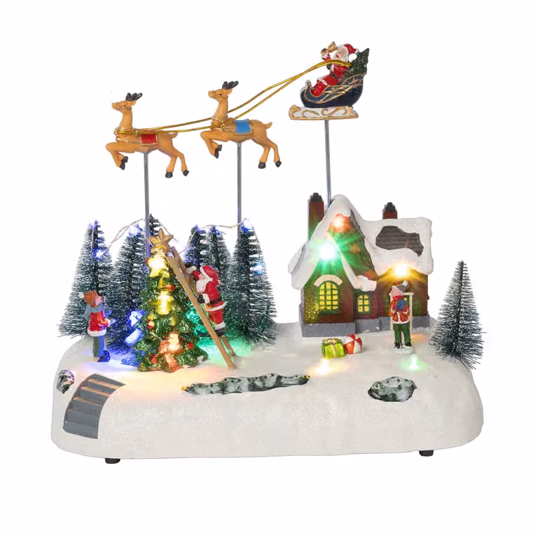 Casa Natalizia nel Bosco Vestiamo Casa con Movimento, LED e Musica, Multicolore, H 23 cm