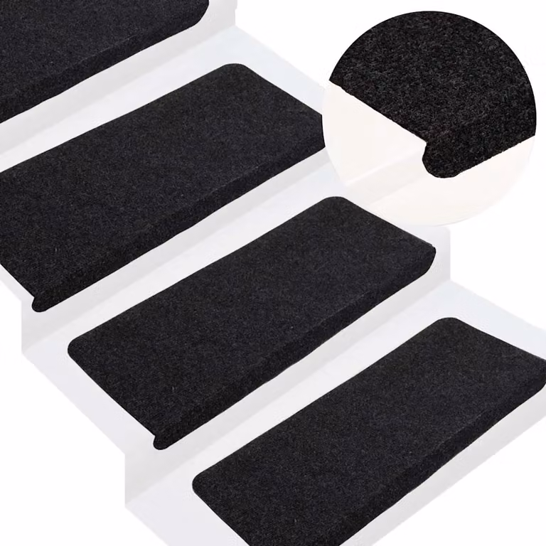 vidaXL Set di 15 Tappetini Autoadesivi per Scale in Poliestere e Polipropilene, Nero, L 65 x P 24,5 x H 3,5 cm