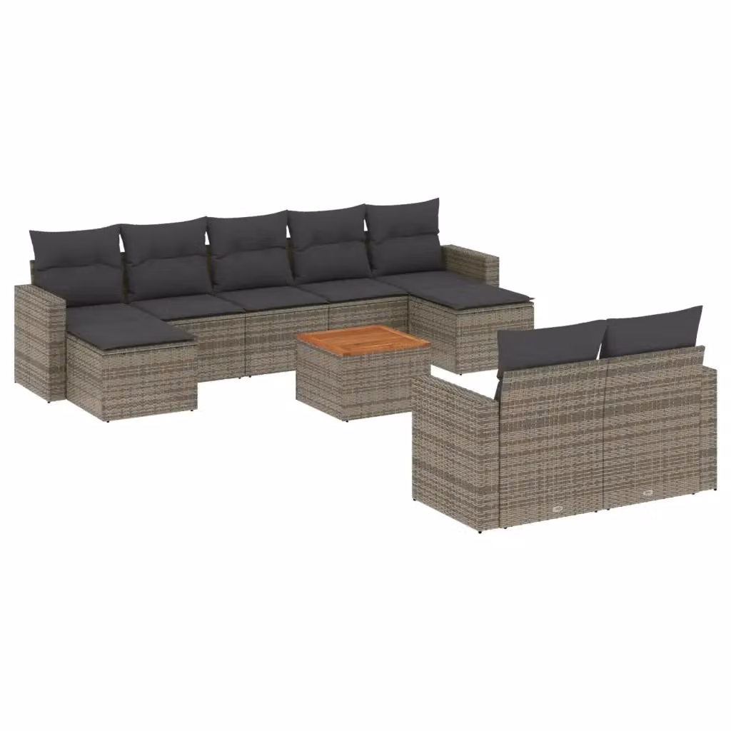 vidaXL Set Divano da Giardino 10 pz in Polyrattan Grigio con Cuscini e Tavolino – 2