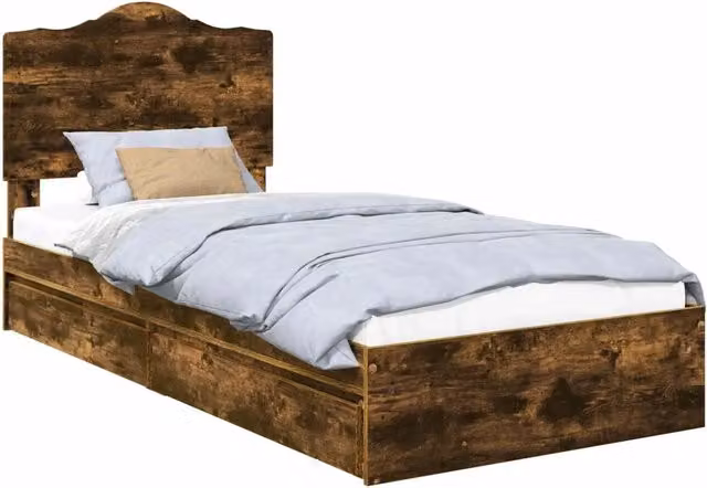 Letto singolo | Letto per adulti | Letto con Contenitore con testiera Rovere fum¨¦ 100 x 200 cm