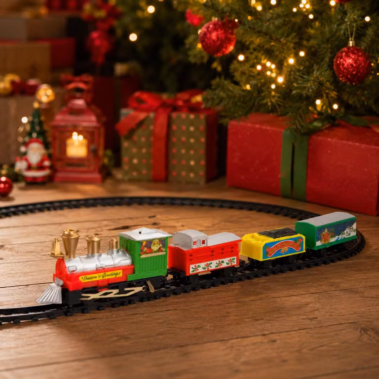 Treno di Natale Treno ferroviario sonoro Decorazione natalizia L183cm Batteria