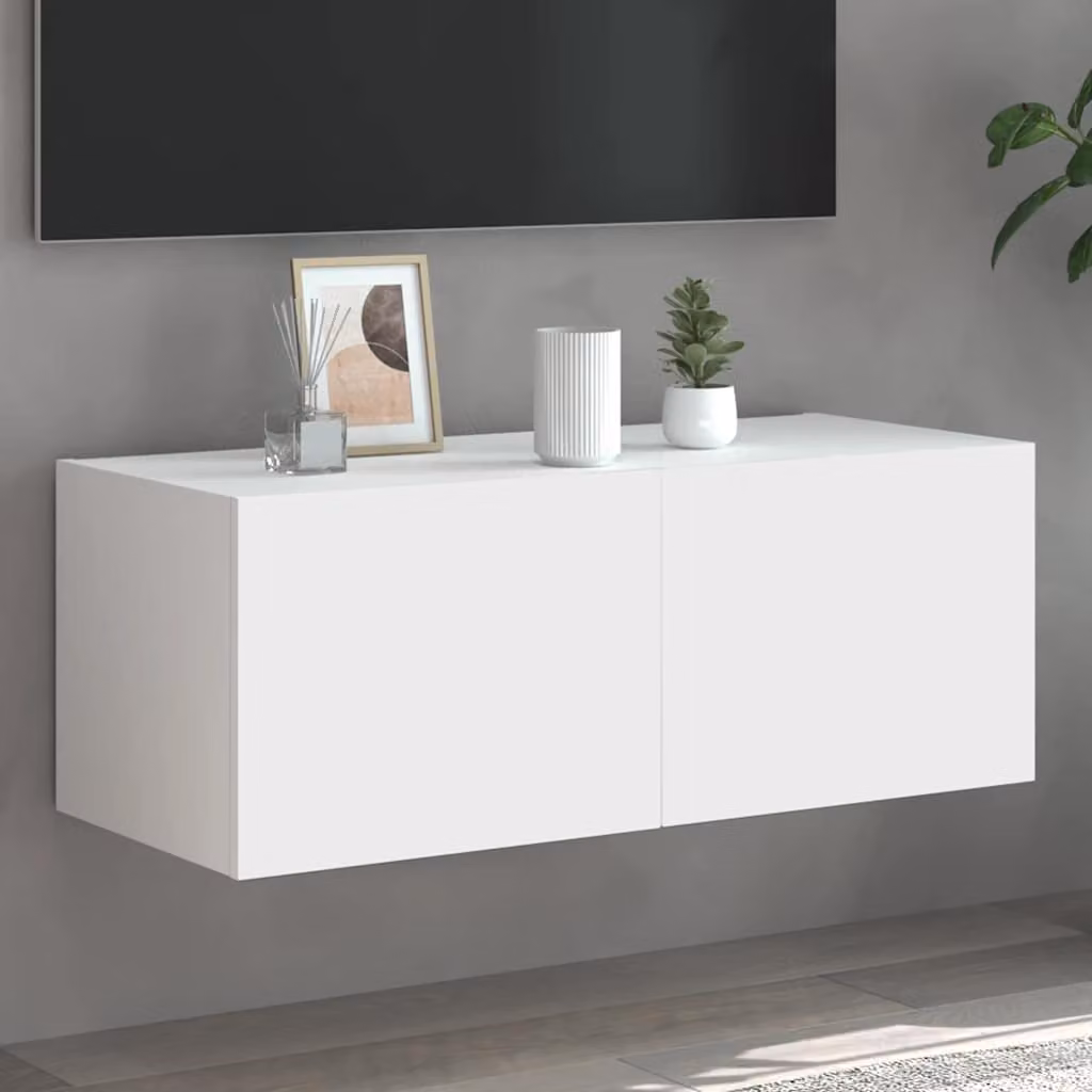 Mobile TV a parete vidaXL con luci LED integrate, Bianco, L 80 cm x P 35 cm x H 31 cm
