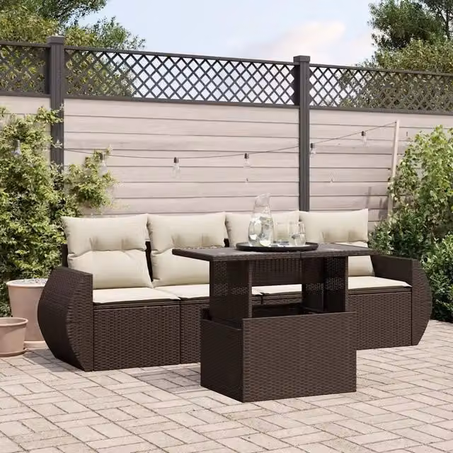Set Divano da Giardino 5 pz con Cuscini Marrone in Polyrattan 3268363