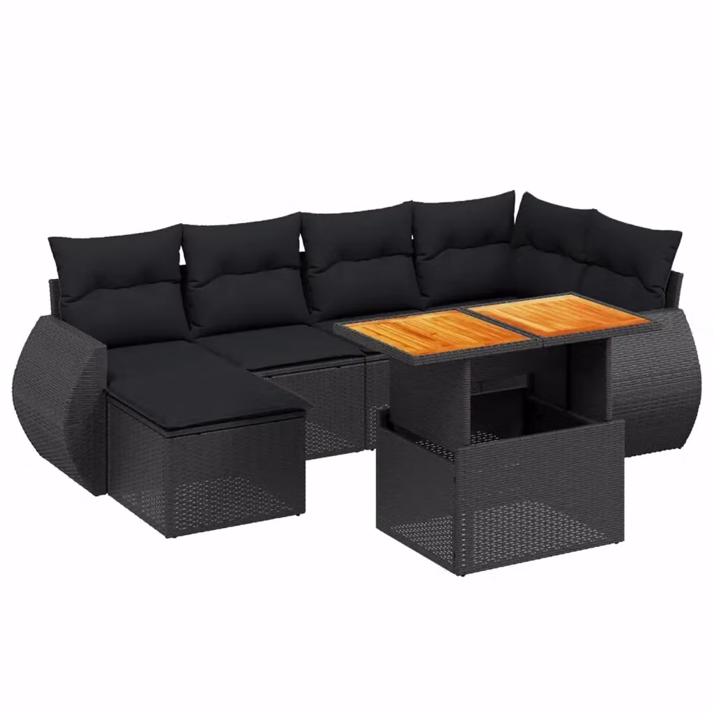 Set Divani da Giardino vidaXL a Forma a L con Cuscini 7pz in Polyrattan Nero – 2