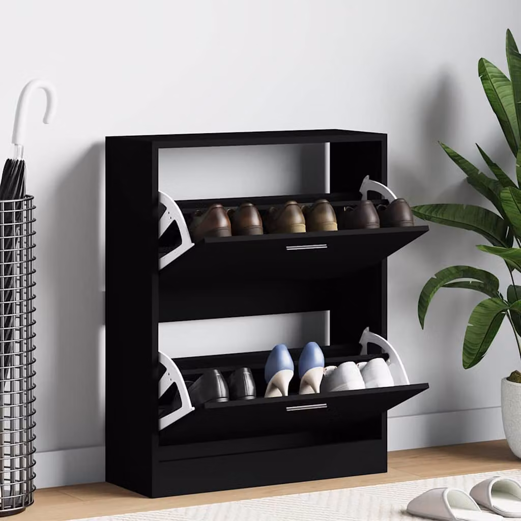 Scarpiera moderna vidaXL nera in legno con scomparti basculanti, L: 63 cm, P: 24 cm, H: 81 cm