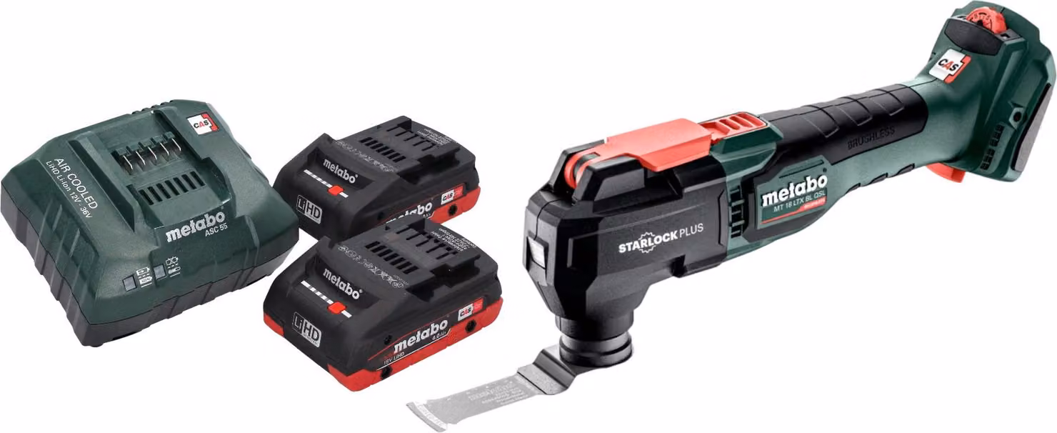 Metabo MT 18 LTX BL QSL Multitool a batteria 18 V Brushless Starlock Plus + 2x batteria LiHD 4,0 Ah + caricabatteria