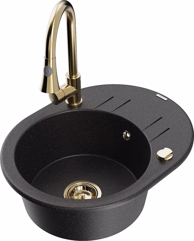 Mexen Kevin lavello granito 1-vasca con scolapiatti e rubinetto cucina Elia, nero/argento metallizzato - 6517-73-670101-50