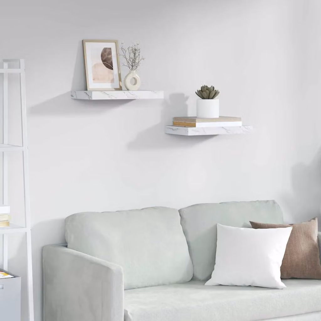 Set di 2 Scaffali da Parete Moderni vidaXL in Marmo Bianco L: 40 cm, P: 23,5 cm, H: 3,8 cm
