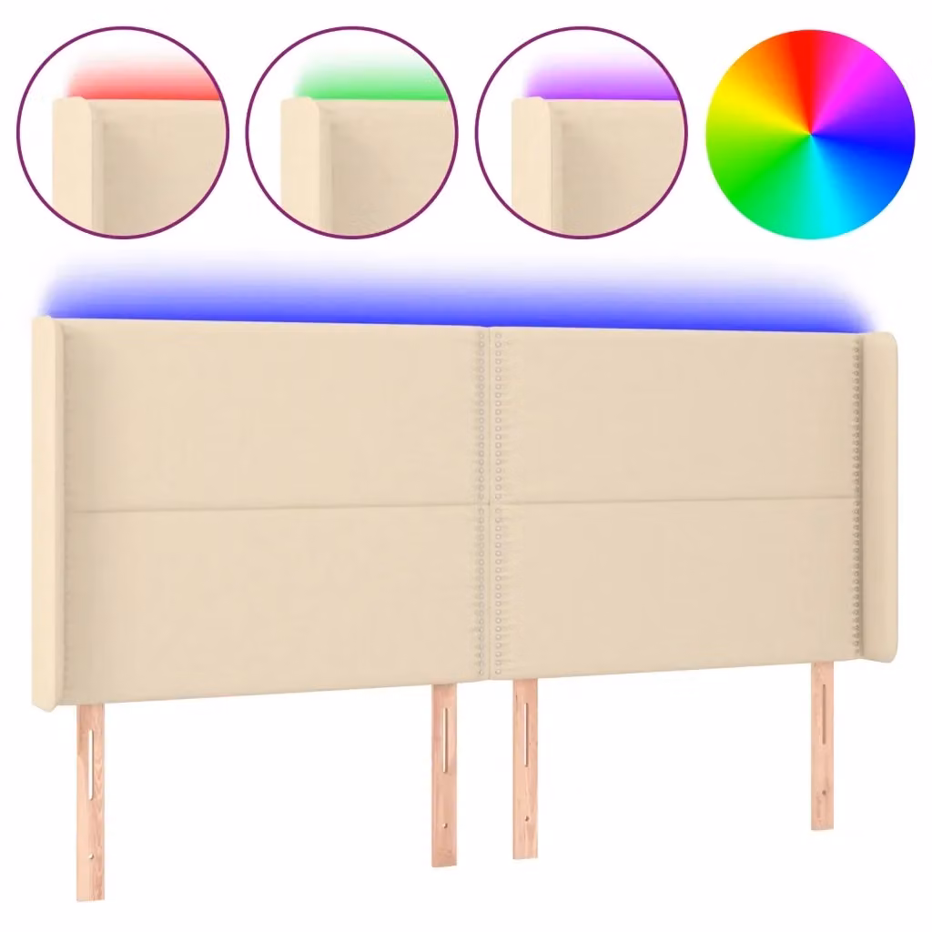 Testiera con LED e porta USB vidaXL in tessuto beige, L 183 cm x P 16 cm x H 118/128 cm – 2