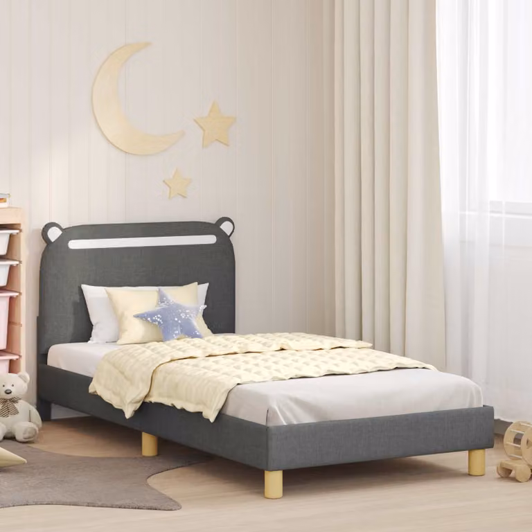 Struttura letto per bambini vidaXL con testata imbottita in tessuto, Grigio, L 90 x P 200 cm