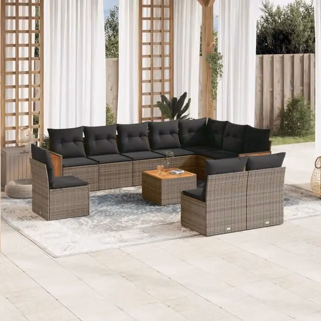 Set Divani da Giardino 11 pz con Cuscini in Polyrattan Grigio 3260163