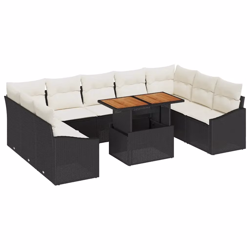 Set da pranzo da giardino moderno vidaXL in rattan e legno con cuscini nero e beige – 2