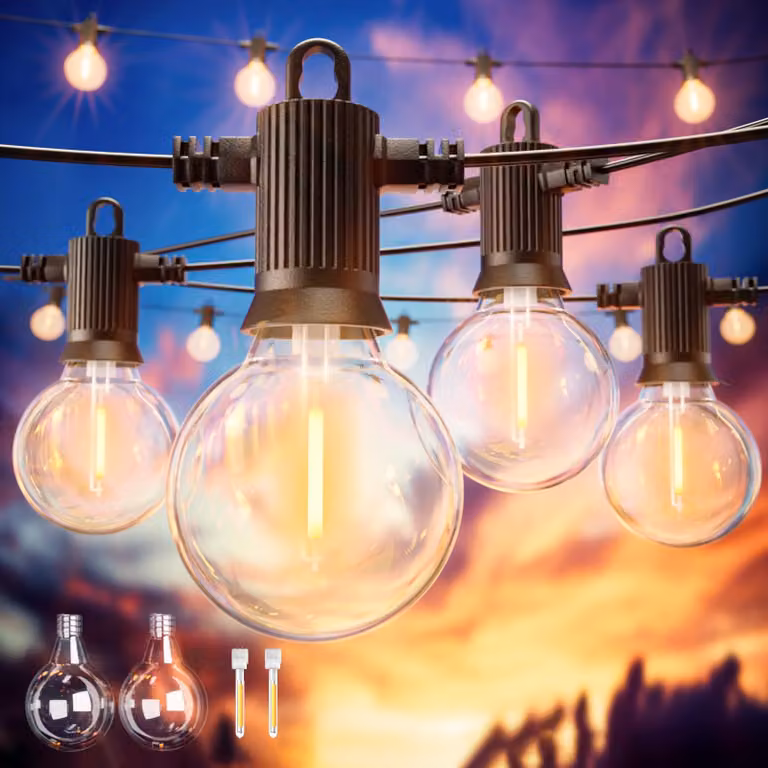 Catena luminosa a LED, 15 metri, plastica G40, luce bianco caldo, grado di protezione IP65, dimmerabile
