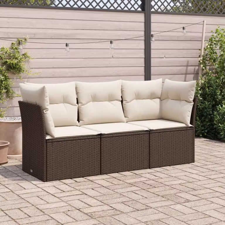 vidaXL Set Divano da Giardino a L con Cuscini Marrone e Bianco in Polyrattan e Metallo