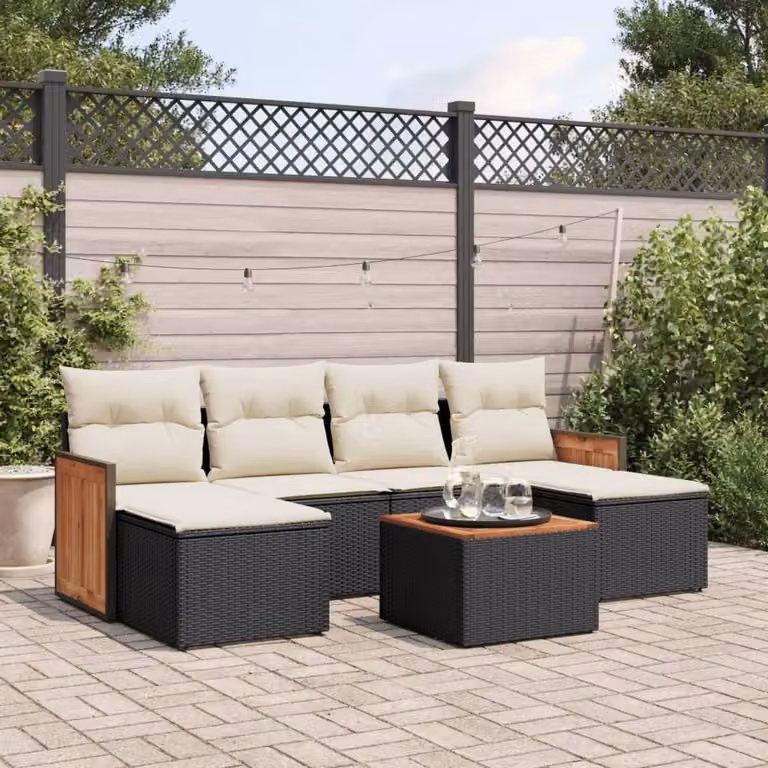 Maison Exclusive - Set da giardino 7 pezzi con cuscini in polyrattan nero