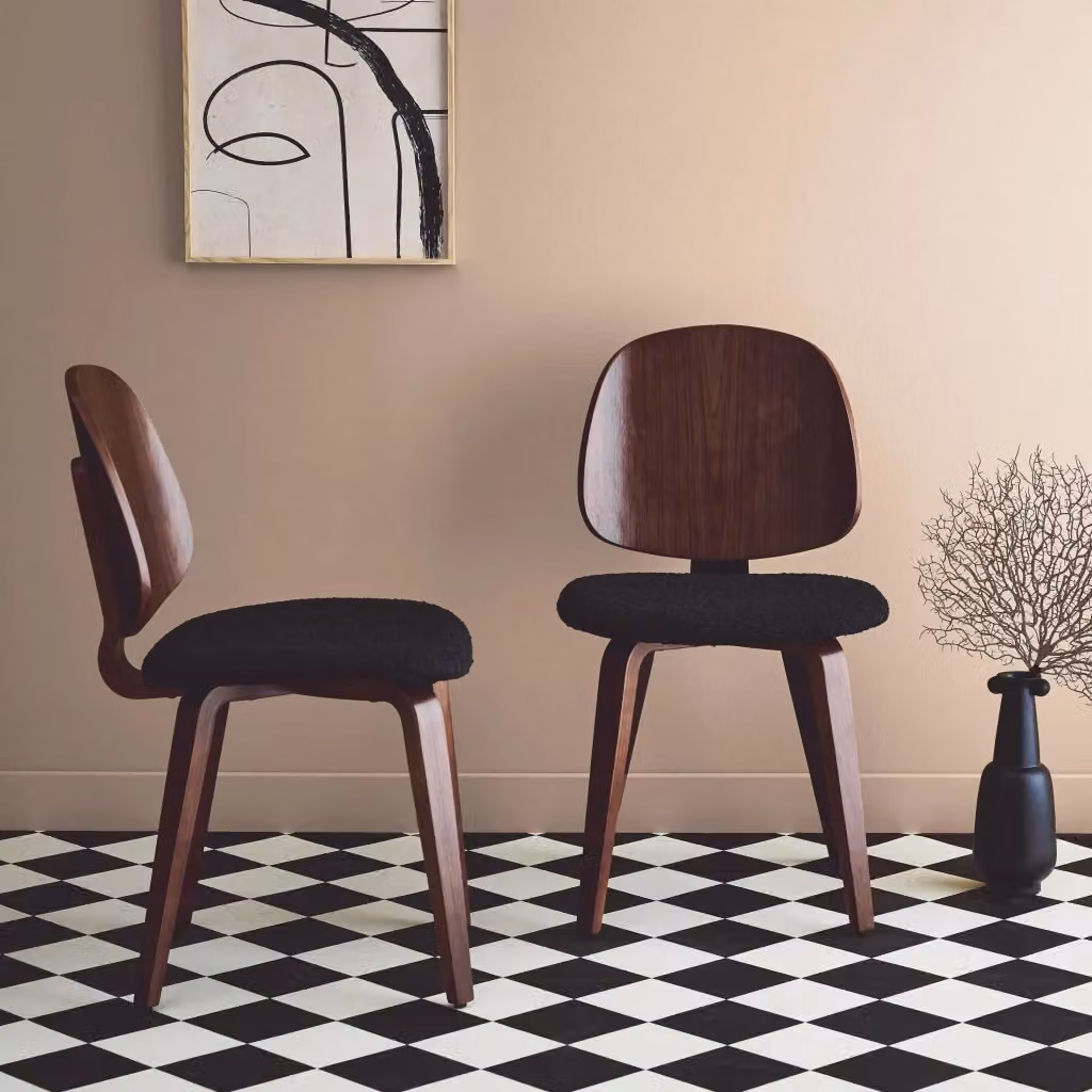 Set di 2 sedie moderne Sweeek in legno e tessuto bouclé nero – 2