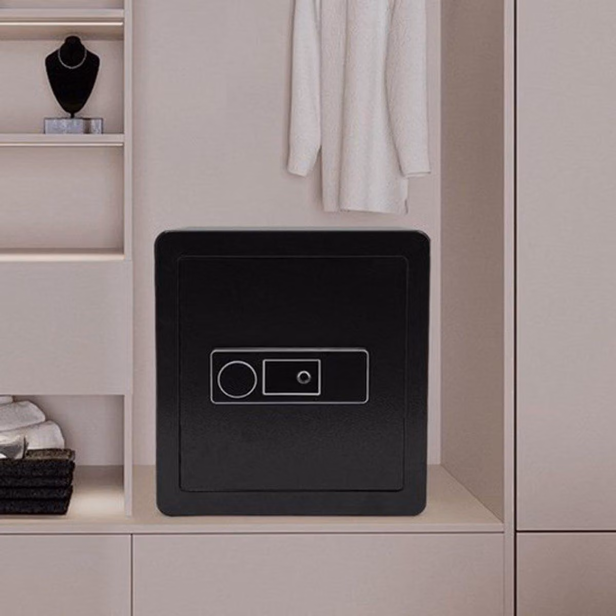 Cassaforte con impronta digitale – Capacità 45 litri – Serratura elettronica – Cassaforte in acciaio per documenti – Colore nero