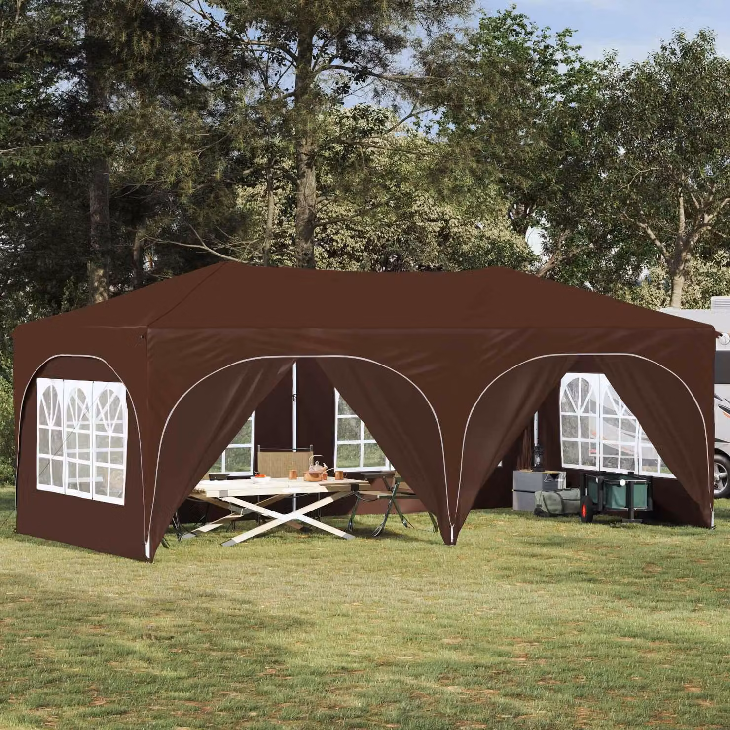 Maison Exclusive - Tenda pop-up per feste, dimensioni 575 x 288 x 245 cm, colore marrone, tessuto Oxford