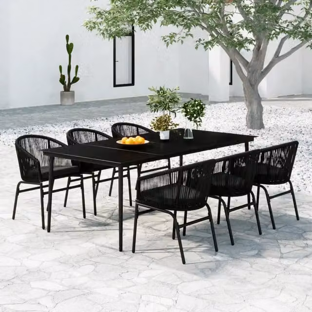 Set da pranzo da giardino moderno vidaXL in metallo e vetro nero, 7 pezzi